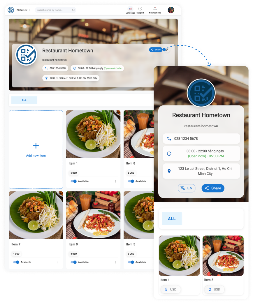 Nine Menu Dashboard